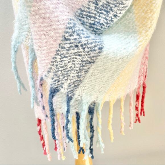Renne's NYC Women's Soft Plush Scarf in Pastel Rainbow Rectangle Scarf w/ Fringe - Picture 5 of 10